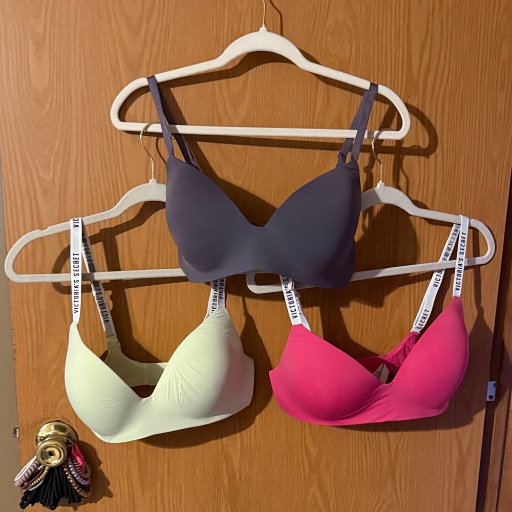 Victoria’s Secret T-Shirt Bras - Gray, Light Green, and Pink Bras